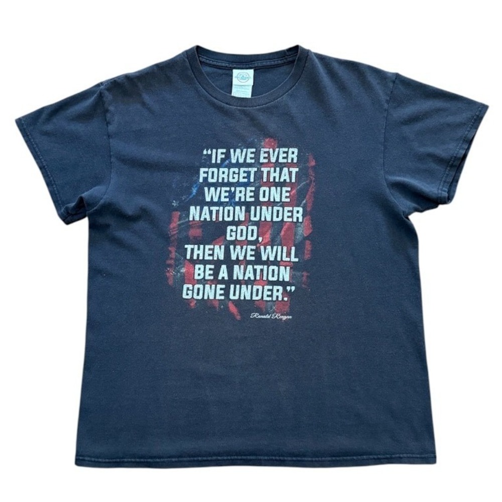 Vintage Y2K Ronald Reagan One Nation Under God Quote Graphic Political T-Shirt